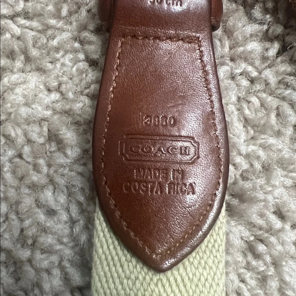 Coach Brown and Cream Leather Belt with Brass Buckle sz 36”